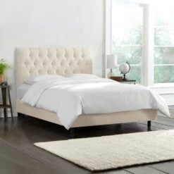 Amarise Bed -VIAN Furniture Shop amarise linen tufted bed talc 3
